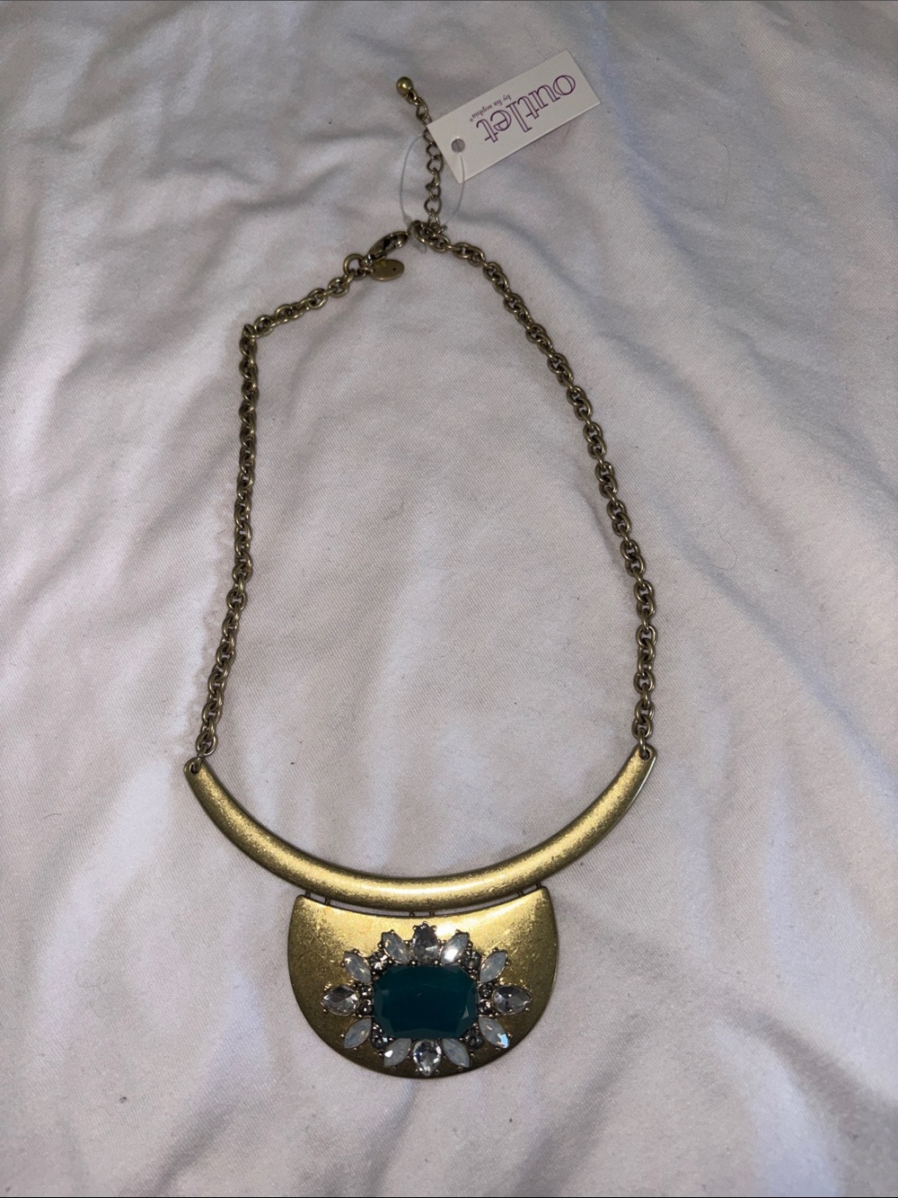 Gold-Tone Statement Lia Sophia Necklace with Teal Center Stone